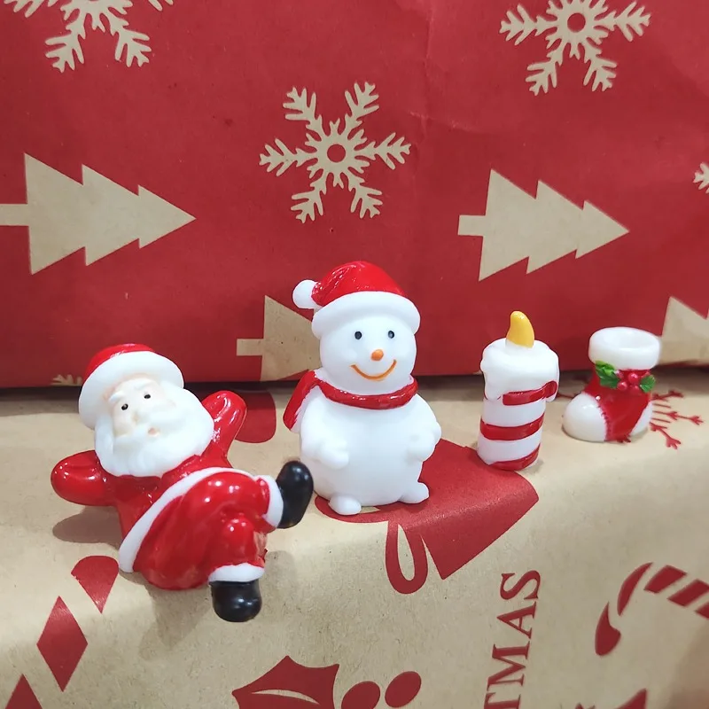 Mini-Statue, Cartoon, Weihnachtsmann, Schneemann, Kunsthandwerk, künstlicher Weihnachtsbaum, Tannenzapfen, fallender Schnee, Ornament, Heim-Festival-Dekoration 6
