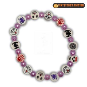 Halloween-Armband „Creepy Mix“ – Bunte Motive & Lila Glanzperlen