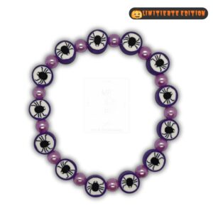 Halloween-Armband „Spider Magic“ – Schwarze Spinnen auf Lila