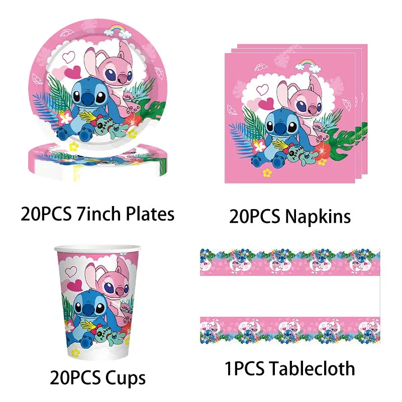 Lilo And Stitch Birthday Decoration Kit Pink Stitch Party Theme Tableware Plates Cups Napinks Tablecloth Supplies For Kids 2