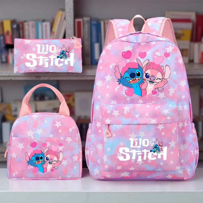 Stitch-Rucksack-Set, adrettes Nylon mit verstellbaren Trägern, Tablettenfach, inklusive Handtasche und Federmäppchen für den täglichen Weg zur Arbeit 2