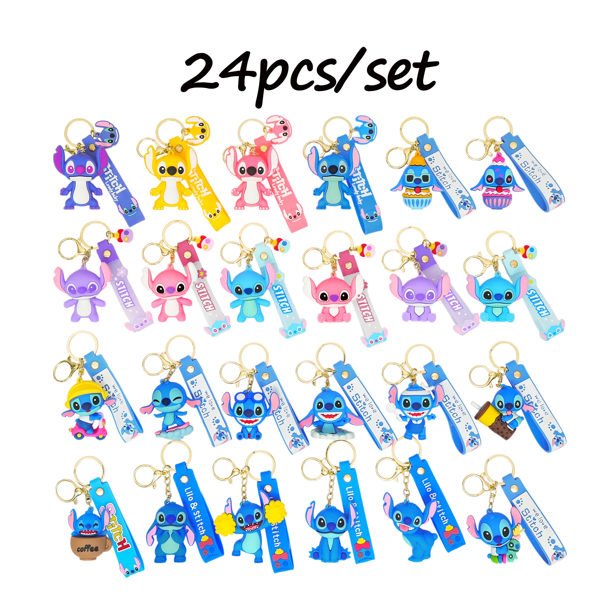 24-teiliges Kawaii Stitch-Figuren-Schlüsselanhänger-Set – süßer Sammlerschlüssel für Tasche, Schlüssel, Desktop-Dekoration, Auto-Ornamente, Weihnachtsgeschenk 3