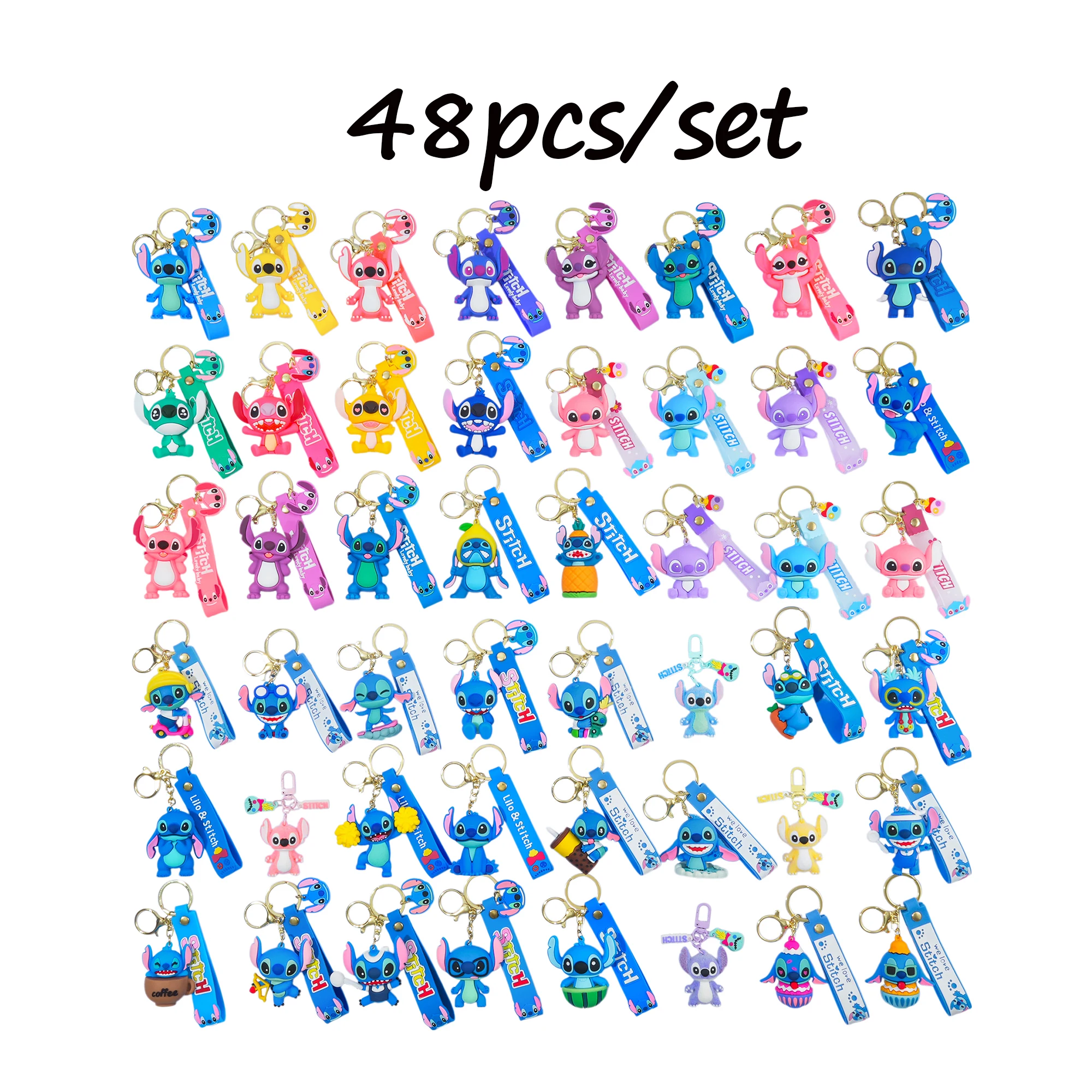 24-teiliges Kawaii Stitch-Figuren-Schlüsselanhänger-Set – süßer Sammlerschlüssel für Tasche, Schlüssel, Desktop-Dekoration, Auto-Ornamente, Weihnachtsgeschenk