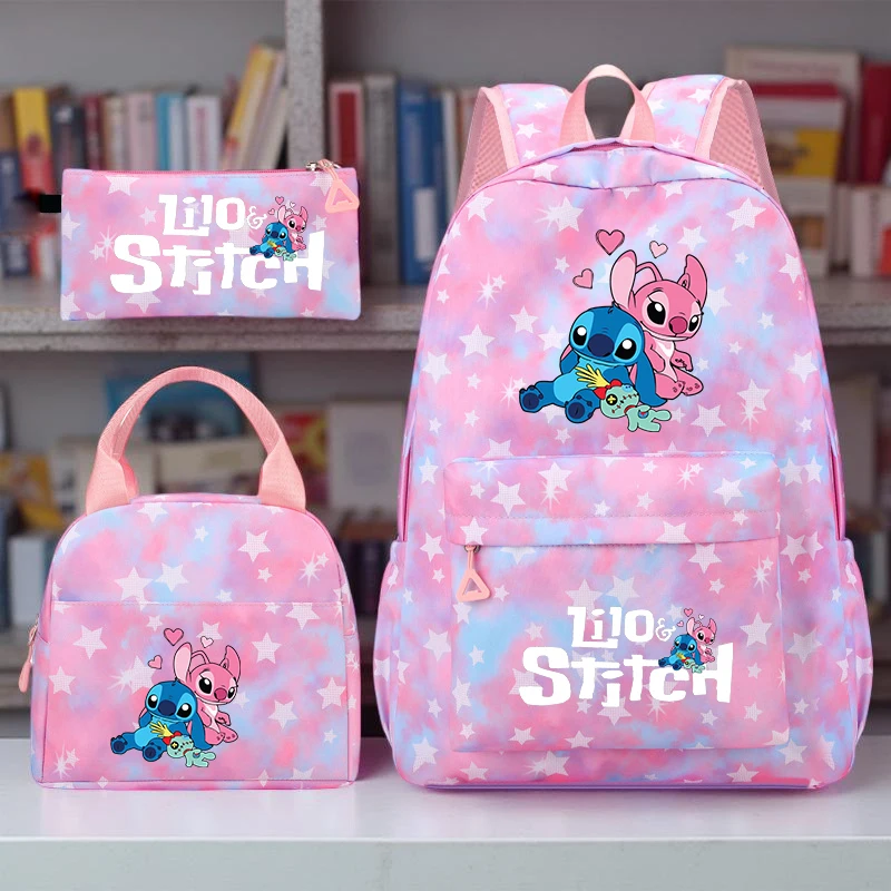 Stitch-Rucksack-Set, adrettes Nylon mit verstellbaren Trägern, Tablettenfach, inklusive Handtasche und Federmäppchen für den täglichen Weg zur Arbeit