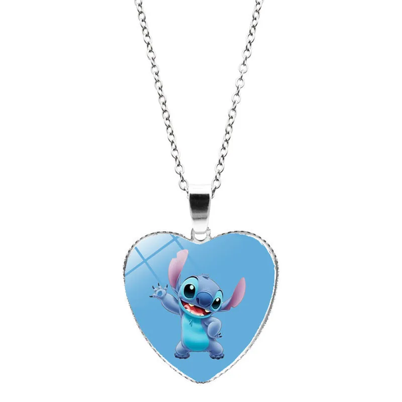 2025 Neuer Lilo und Stitch Herz-Schlüsselanhänger, schöner Engel, Schlüsselanhänger, Glaskuppel, Cabochon, Schmuck, Geschenke für Kinder 2