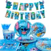 Stitch Party Dekoration-Stitch Geburtstag Party Geschirr Set, 114 Stück Stitch Party Geschirr, Tischdecke Banner Teller Servietten usw
