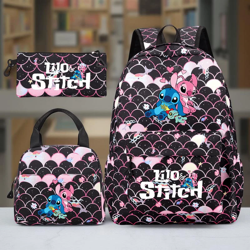 Stitch-Rucksack-Set, adrettes Nylon mit verstellbaren Trägern, Tablettenfach, inklusive Handtasche und Federmäppchen für den täglichen Weg zur Arbeit 5