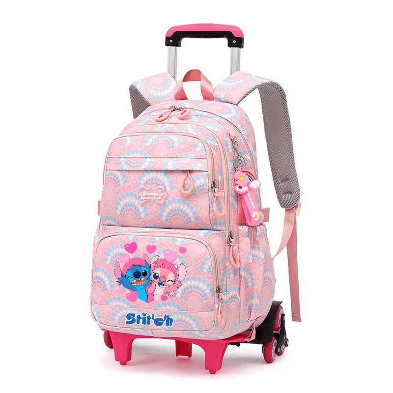 Großer Rucksack mit Stich, Anime-Motiv, bedruckt mit Rollen, Trolley-Schultasche, lässig, für Reisen, Pendeln, Rucksack für Frauen und Mädchen 4