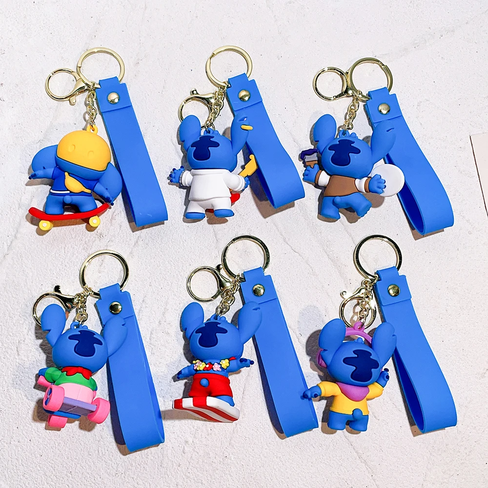Cartoon Disney Lilo & Stitch Silikon Anhänger Schlüsselanhänger für Frauen Männer Fans Schöne Blau Lila Stich Engel Schlüsselanhänger Geschenk Großhandel 3