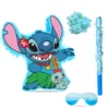 Stitch Theme Piñata, 4-teiliges Stitch Party Pinatas Set – 14,6 Zoll Stitch Pinata Augenbinde Pinata Stick etc Stitch Party Games Supplies
