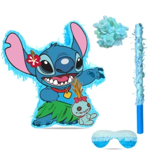 Stitch Theme Piñata, 4-teiliges Stitch Party Pinatas Set – 14,6 Zoll Stitch Pinata Augenbinde Pinata Stick etc Stitch Party Games Supplies