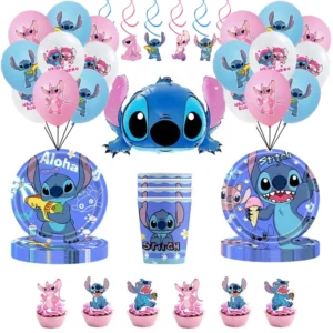 Lilo And Stitch Birthday Decoration Kit Pink Stitch Party Theme Tableware Plates Cups Napinks Tablecloth Supplies For Kids