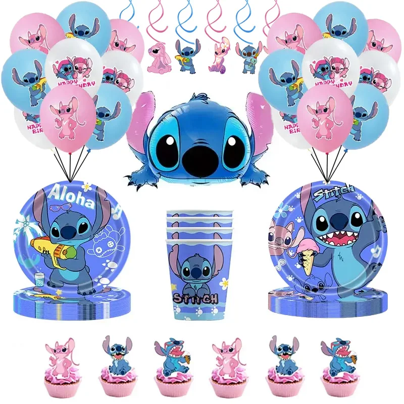 Lilo And Stitch Birthday Decoration Kit Pink Stitch Party Theme Tableware Plates Cups Napinks Tablecloth Supplies For Kids