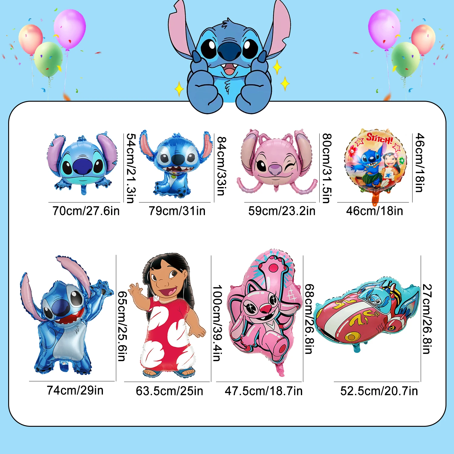 Stitch Party-Dekorationen, 8 Stück Stitch-Folienballons – Stitch Party-Folienballons und Lilo Angel-Folienballons für Stitch-Party 6