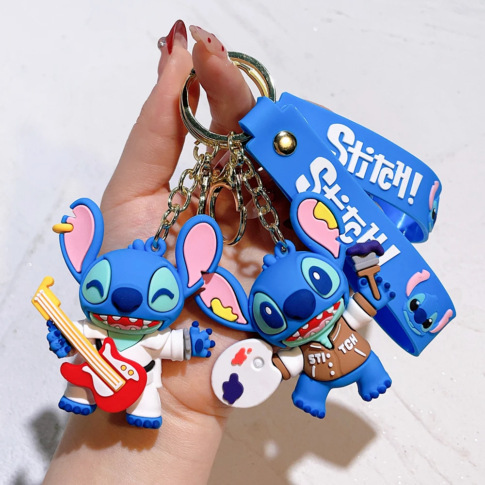 Cartoon Disney Lilo & Stitch Silikon Anhänger Schlüsselanhänger für Frauen Männer Fans Schöne Blau Lila Stich Engel Schlüsselanhänger Geschenk Großhandel 2