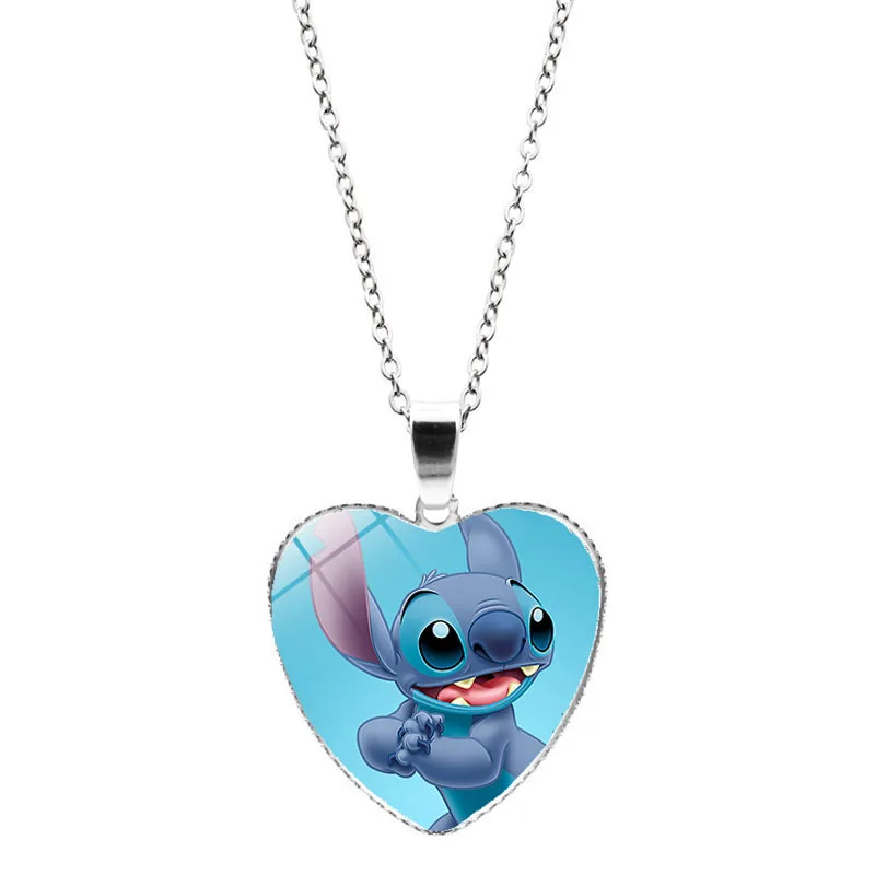 2025 Neuer Lilo und Stitch Herz-Schlüsselanhänger, schöner Engel, Schlüsselanhänger, Glaskuppel, Cabochon, Schmuck, Geschenke für Kinder 5