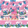 Lilo And Stitch Birthday Decoration Kit Pink Stitch Party Theme Tableware Plates Cups Napinks Tablecloth Supplies For Kids 3