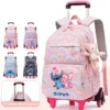 Großer Rucksack mit Stich, Anime-Motiv, bedruckt mit Rollen, Trolley-Schultasche, lässig, für Reisen, Pendeln, Rucksack für Frauen und Mädchen