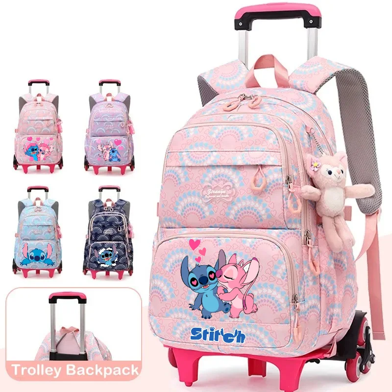 Großer Rucksack mit Stich, Anime-Motiv, bedruckt mit Rollen, Trolley-Schultasche, lässig, für Reisen, Pendeln, Rucksack für Frauen und Mädchen