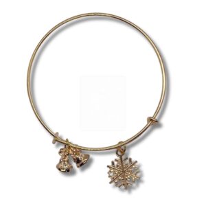 Goldenes Weihnachtsarmband mit Schneeflocke & Glocken