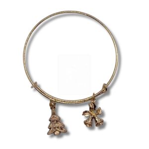 Goldenes Weihnachtsarmband mit Tannenbaum & Schleifenglocke