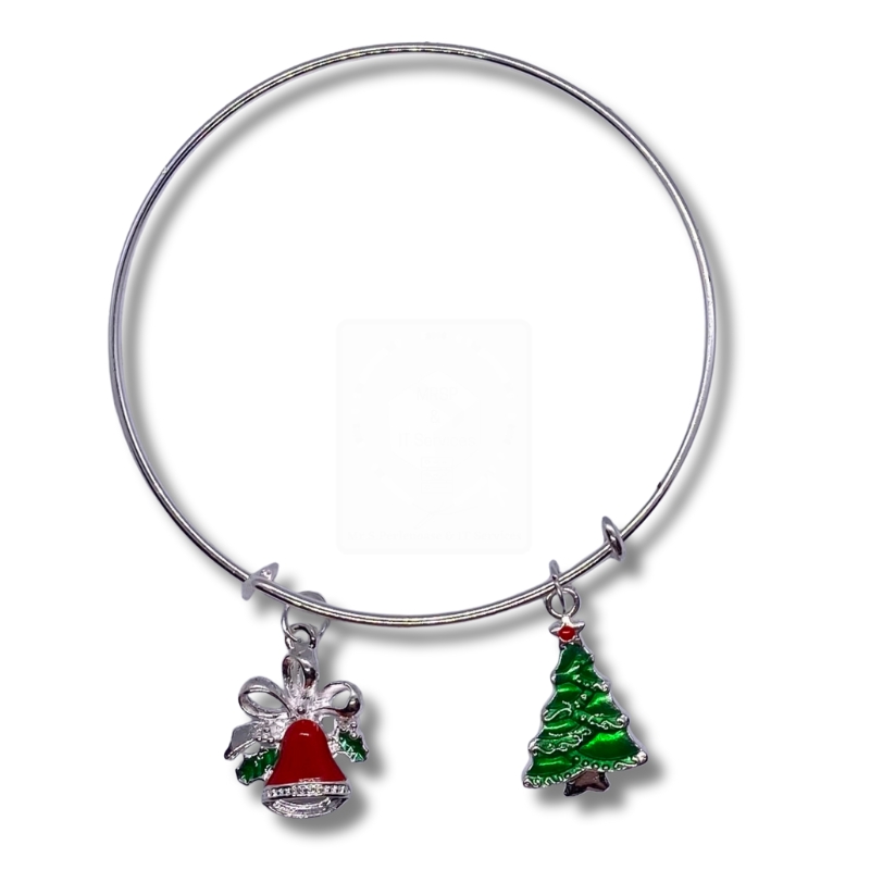Silbernes Weihnachtsarmband mit farbigen Anhängern (Glocke & Tannenbaum)