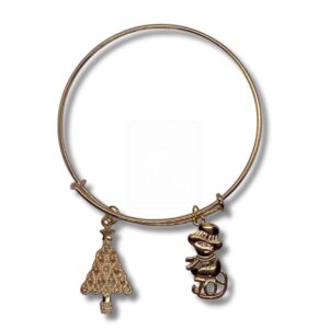 Goldenes Weihnachtsarmband mit Tannenbaum & Schneemann