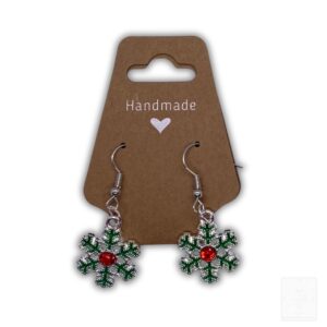 Weihnachts-Ohrringe „Schneeflocke“ – Grün/Rot