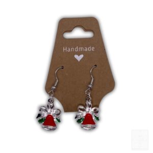 Weihnachts-Ohrringe „Glocke mit Schleife“ – Rot/Silber