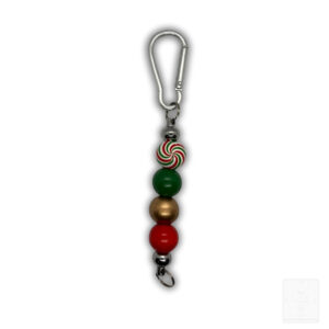 Weihnachtsanhänger mit Zuckerstangen-Perle – Grün, Gold & Rot – Handmade