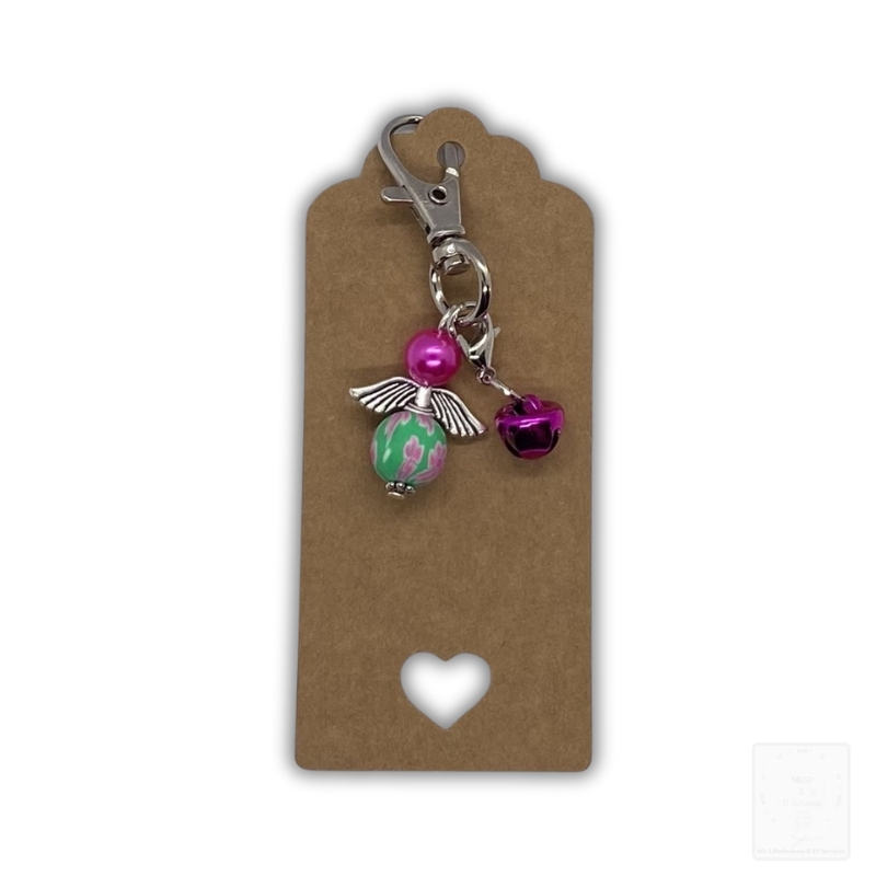 Schutzengel-Anhänger – Pink & Grün mit Glöckchen