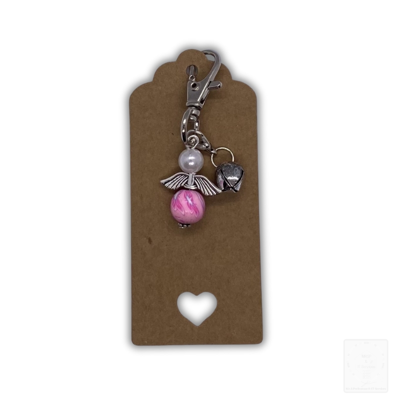Schutzengel-Anhänger – Rosa & Weiß mit Silberglöckchen