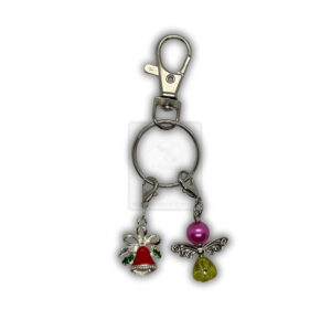 Schlüsselanhänger mit Weihnachtsglocke & Schutzengel – Pink-Gelb – Handgefertigt