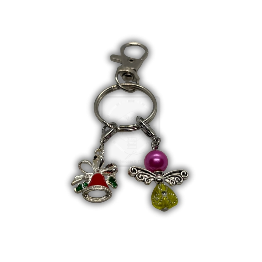 Schlüsselanhänger mit Weihnachtsglocke & Schutzengel – Pink-Gelb – Handgefertigt – Bild 2
