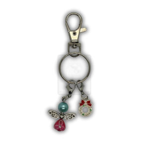 Schlüsselanhänger mit Weihnachtskranz & Schutzengel (Türkis-Pink)