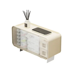 An der Wand montierte Make-up-Aufbewahrungsbox zum Aufhängen, Kosmetik-Organizer, stanzfrei, staubdicht, Aufbewahrungsregal mit Deckel, Taschentuchbox für Badezimmer