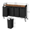 HOOBRO Rollender Wäschesortierer, 4 Abschnitte, Wäschekorb mit Rädern, 4 × 10,5 Gal (40 L), rollender Wäschekorb 3