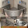 1-2PCS Badezimmer Eckregal mit Kunststoff Haken Handtuchhalter Kein Bohrenraum Aluminium Dusche Lagerregal Badezimmer Organizer 6