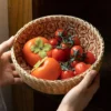 Rustikaler handgewebter Bambuskorb, runde, faltbare Aufbewahrung für Küche, Zuhause, Obst, Gemüse, Snack, schmutzige Kleidung, Organizer 3