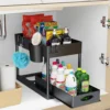 2-stufiger Organizer unter der Spüle, Schiebeschrank, Korb, Organizer, Aufbewahrungsregal mit Haken, hängende Tasse, Badezimmer, Küche, Organizer 2