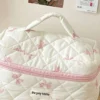Niedliche Schleife-Kulturtasche mit Reißverschluss, Make-up-Organizer, Aufbewahrungstasche, gesteppt, Kosmetik-Organizer aus Baumwolle für Frauen und Mädchen 6