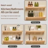 Küchenregal, Gewürzregal aus Holz, an der Wand montierte Gewürzflaschen- und Glaszubehör, Massivholzregal 6
