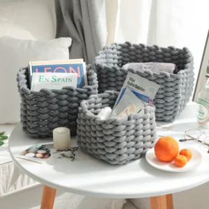 3 Größen Nordic Cotton Line Handgewebter Aufbewahrungskorb, grobes Seil, Desktop-Organizer, Box, Babyspielzeug, Snack, Schlüssel, Tuch, Kosmetik, Kleinigkeiten