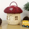 Handgemachter Pilz-Aufbewahrungskorb, ästhetisches Rattan, geflochtener Picknickkorb, niedliche Kinder-Geldbörse aus Korbgeflecht, Heimdekoration, Fotografie-Requisiten 1