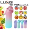 LUSQI 650 ml Luft aromatisierte Wasserflasche mit 9 Geschmacksringen, Sportwasserflasche, modischer Stroh-Kunststoffbecher