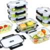 SAEIV 8-piece glass food storage set, 640ml leak-proof storage box, microwave and dishwasher safe, BPA-free, kitchen organizers