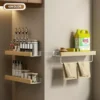 Küchenregal, Gewürzregal aus Holz, an der Wand montierte Gewürzflaschen- und Glaszubehör, Massivholzregal 2