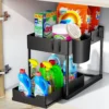 2-stufiger Organizer unter der Spüle, Schiebeschrank, Korb, Organizer, Aufbewahrungsregal mit Haken, hängende Tasse, Badezimmer, Küche, Organizer 1