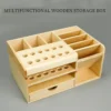 Multifunktionale Aufbewahrungsbox aus Holz, Schraubendreher, Pinzette, mehrere Fächer, Schreibtisch, stationär, kleine Stifte, Marker, Bürsten, Werkzeuge 1