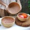 Rustikaler handgewebter Bambuskorb, runde, faltbare Aufbewahrung für Küche, Zuhause, Obst, Gemüse, Snack, schmutzige Kleidung, Organizer 1